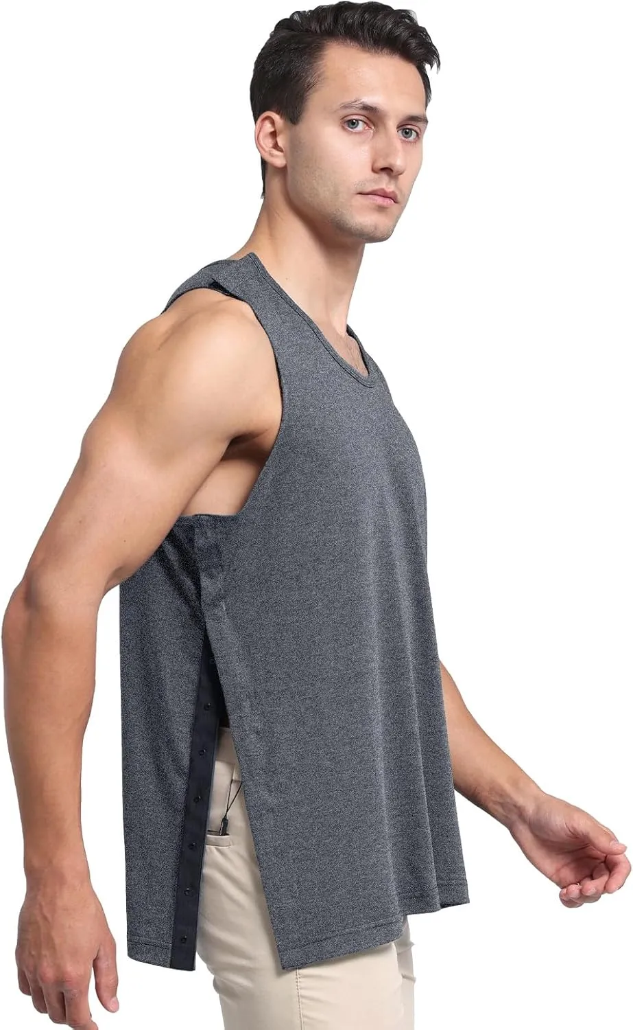 Unisex Post Shoulder Surgery Tank Tops Arm Chest Recovery Side Snap Access Tear Way Sleeveless Shirts