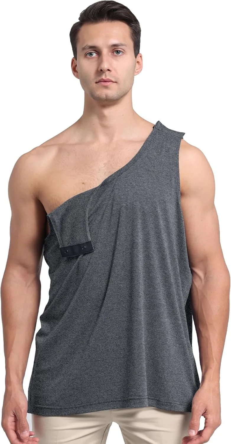Unisex Post Shoulder Surgery Tank Tops Arm Chest Recovery Side Snap Access Tear Way Sleeveless Shirts