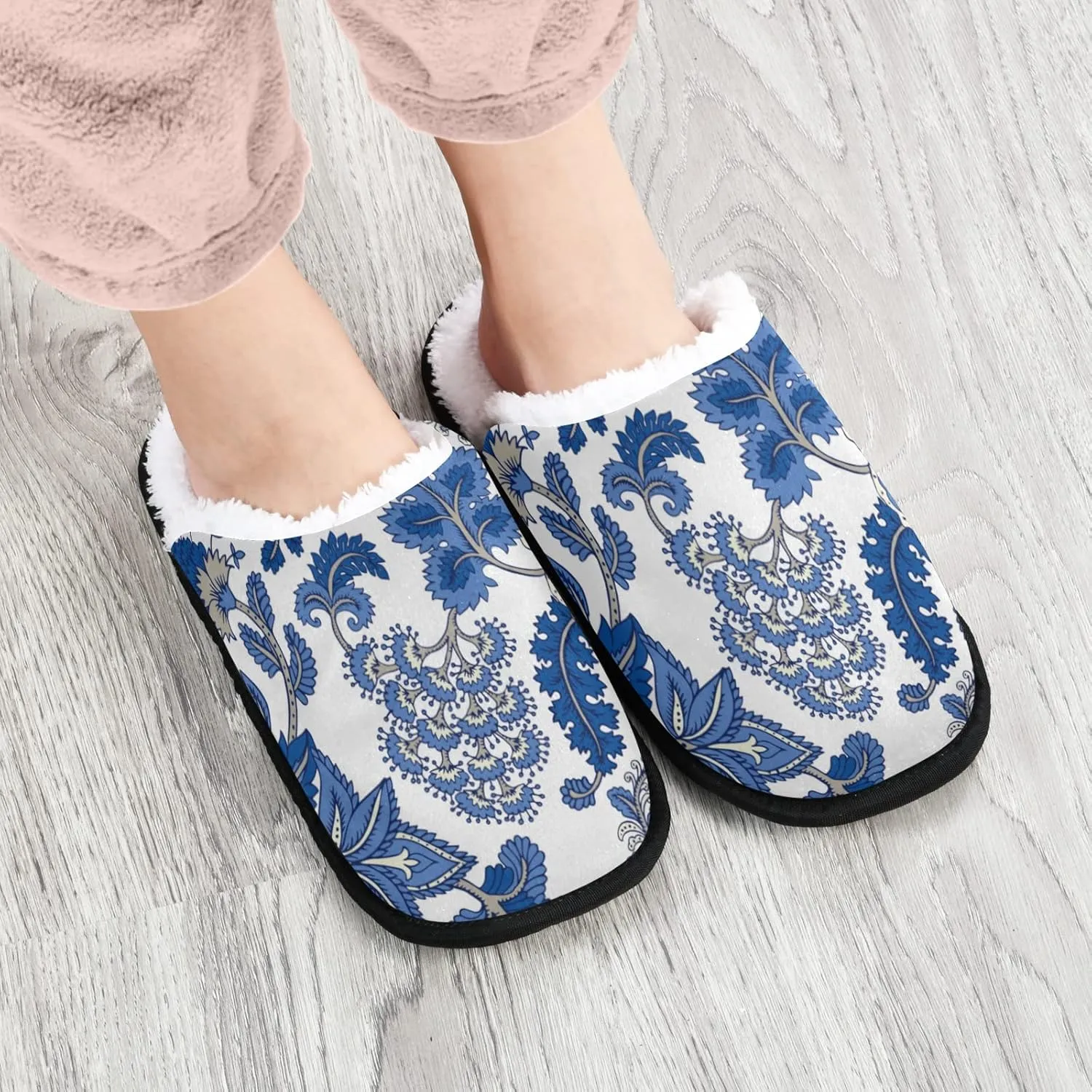 Unisex Slippers Fuzzy Feet Plush Cotton Slippers Anti-Slip Warm House Shoes M/L