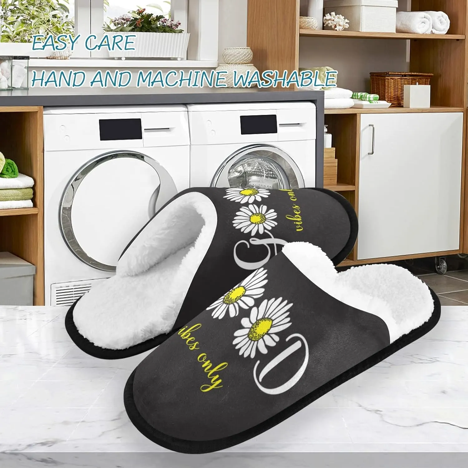Unisex Slippers Fuzzy Feet Plush Cotton Slippers Anti-Slip Warm House Shoes M/L