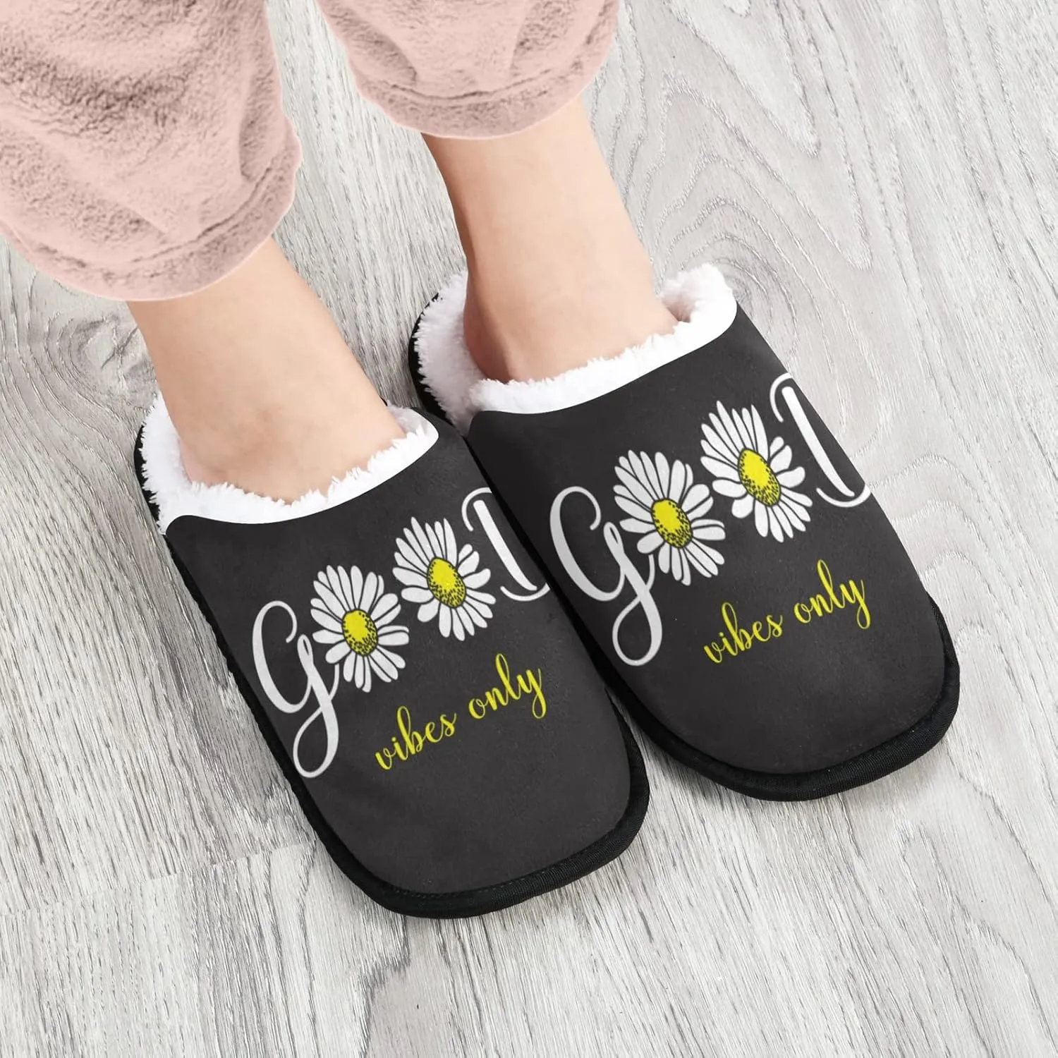 Unisex Slippers Fuzzy Feet Plush Cotton Slippers Anti-Slip Warm House Shoes M/L