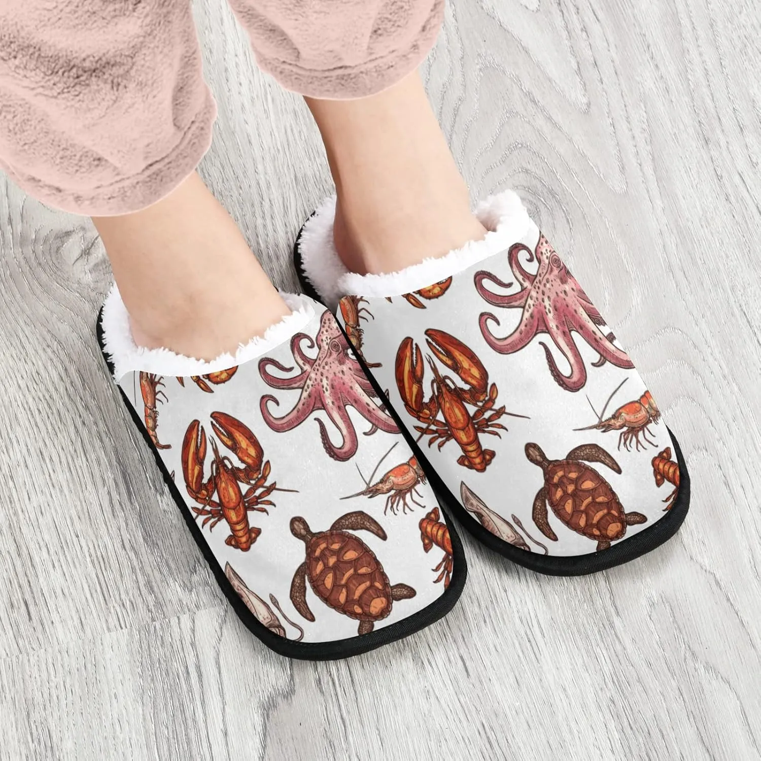 Unisex Slippers Fuzzy Feet Plush Cotton Slippers Anti-Slip Warm House Shoes M/L