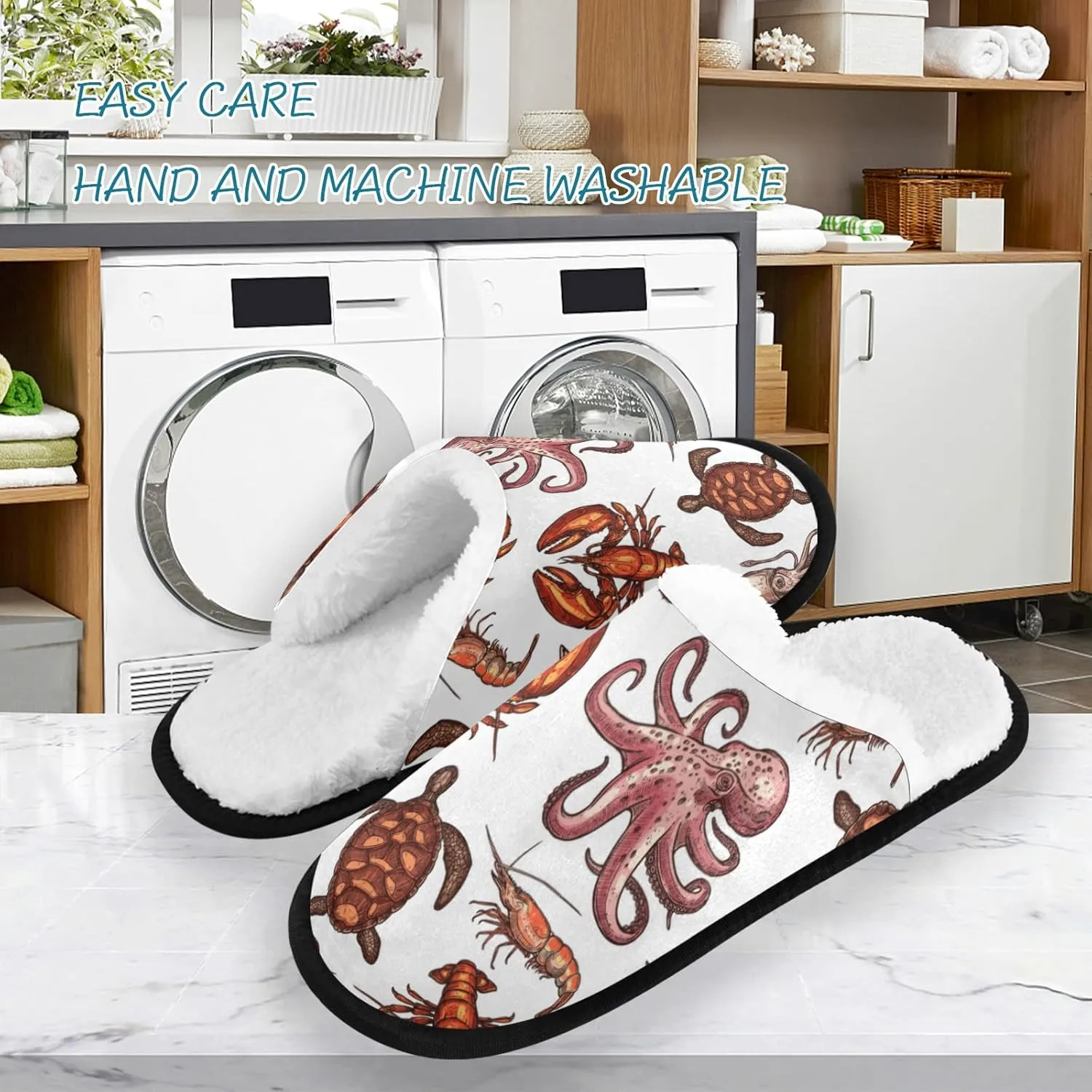 Unisex Slippers Fuzzy Feet Plush Cotton Slippers Anti-Slip Warm House Shoes M/L
