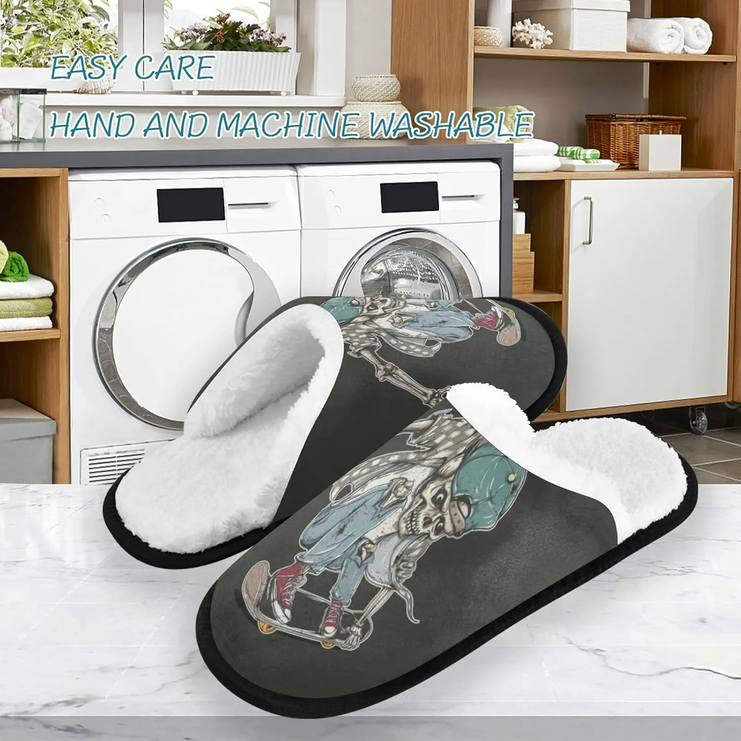 Unisex Slippers Fuzzy Feet Plush Cotton Slippers Anti-Slip Warm House Shoes M/L