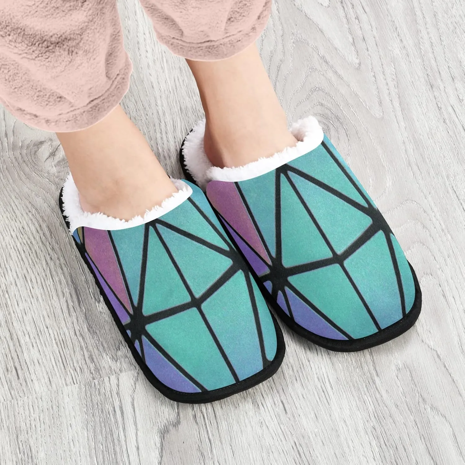 Unisex Slippers Fuzzy Feet Plush Cotton Slippers Anti-Slip Warm House Shoes M/L