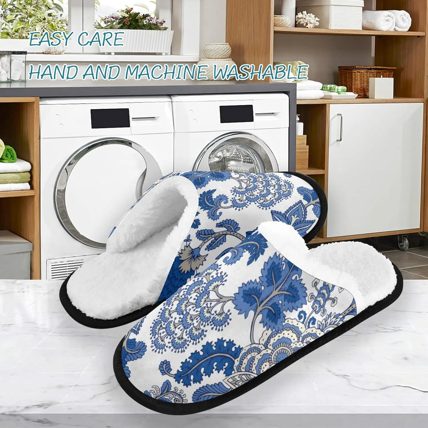 Unisex Slippers Fuzzy Feet Plush Cotton Slippers Anti-Slip Warm House Shoes M/L