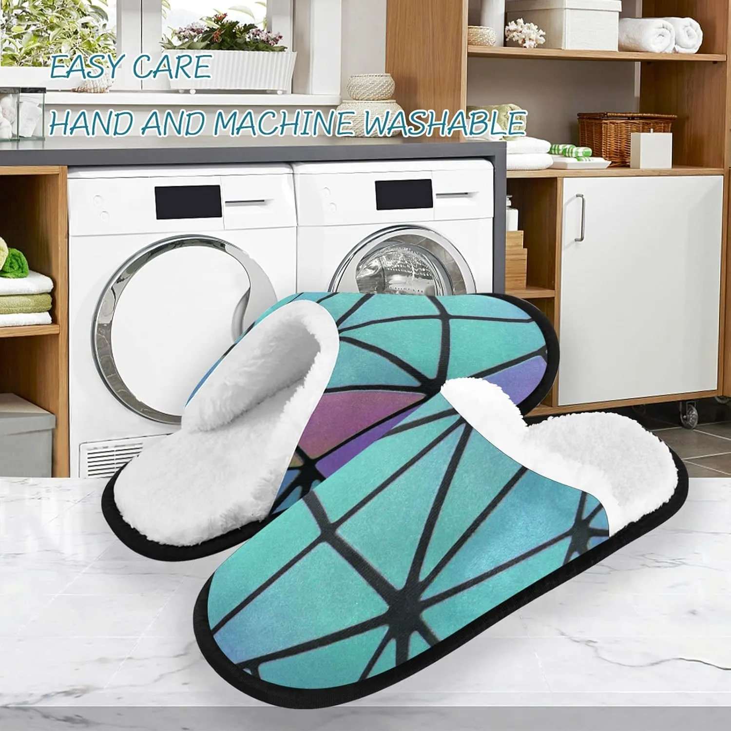 Unisex Slippers Fuzzy Feet Plush Cotton Slippers Anti-Slip Warm House Shoes M/L