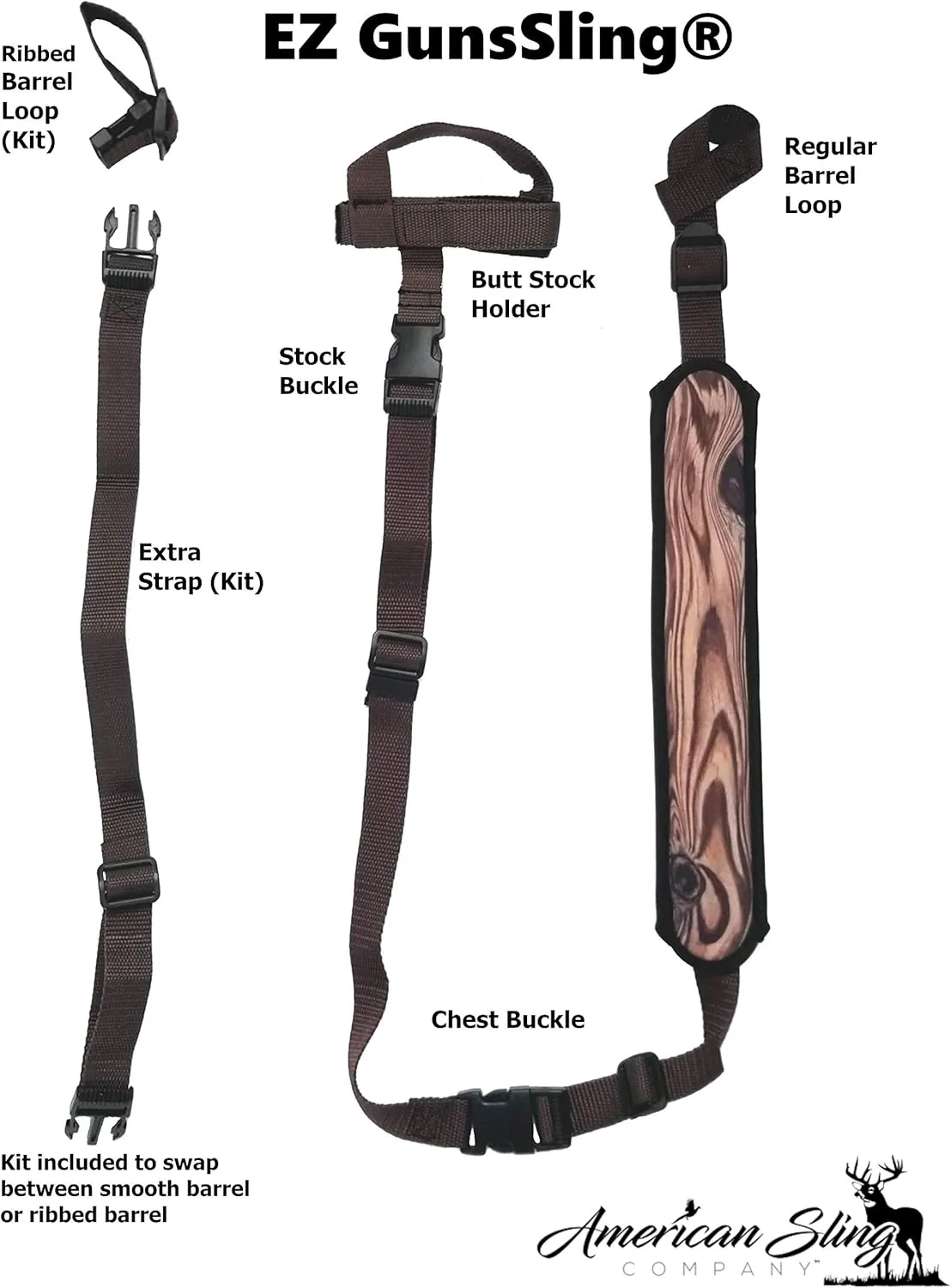 Universal Non-Swivel Gun Sling for Rifle,Shotgun and Favorite Firearm