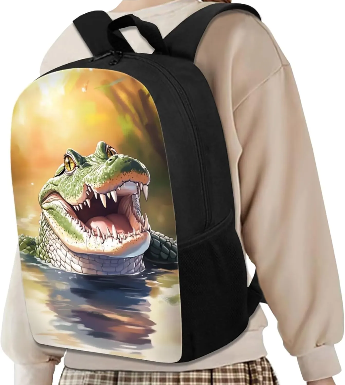 Uourmeti Crocodile Girls Preschool Backpacks with Lunch Box for Toddler 3-5 Elementary School Bookbags Kids Pencil Cases for School Kindergarten School Bag Pack 10-12 Insulated Lunchbox