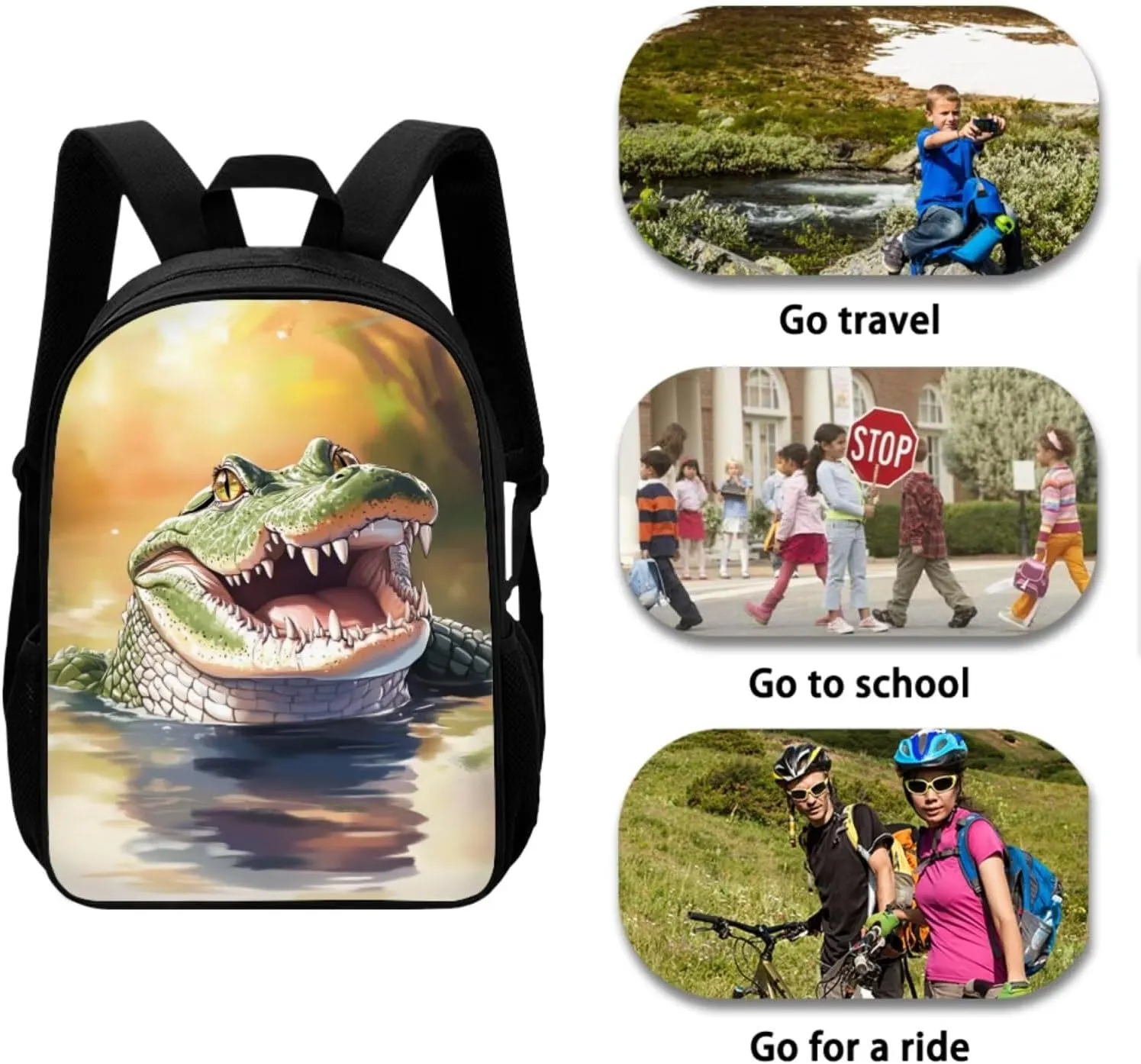 Uourmeti Crocodile Girls Preschool Backpacks with Lunch Box for Toddler 3-5 Elementary School Bookbags Kids Pencil Cases for School Kindergarten School Bag Pack 10-12 Insulated Lunchbox