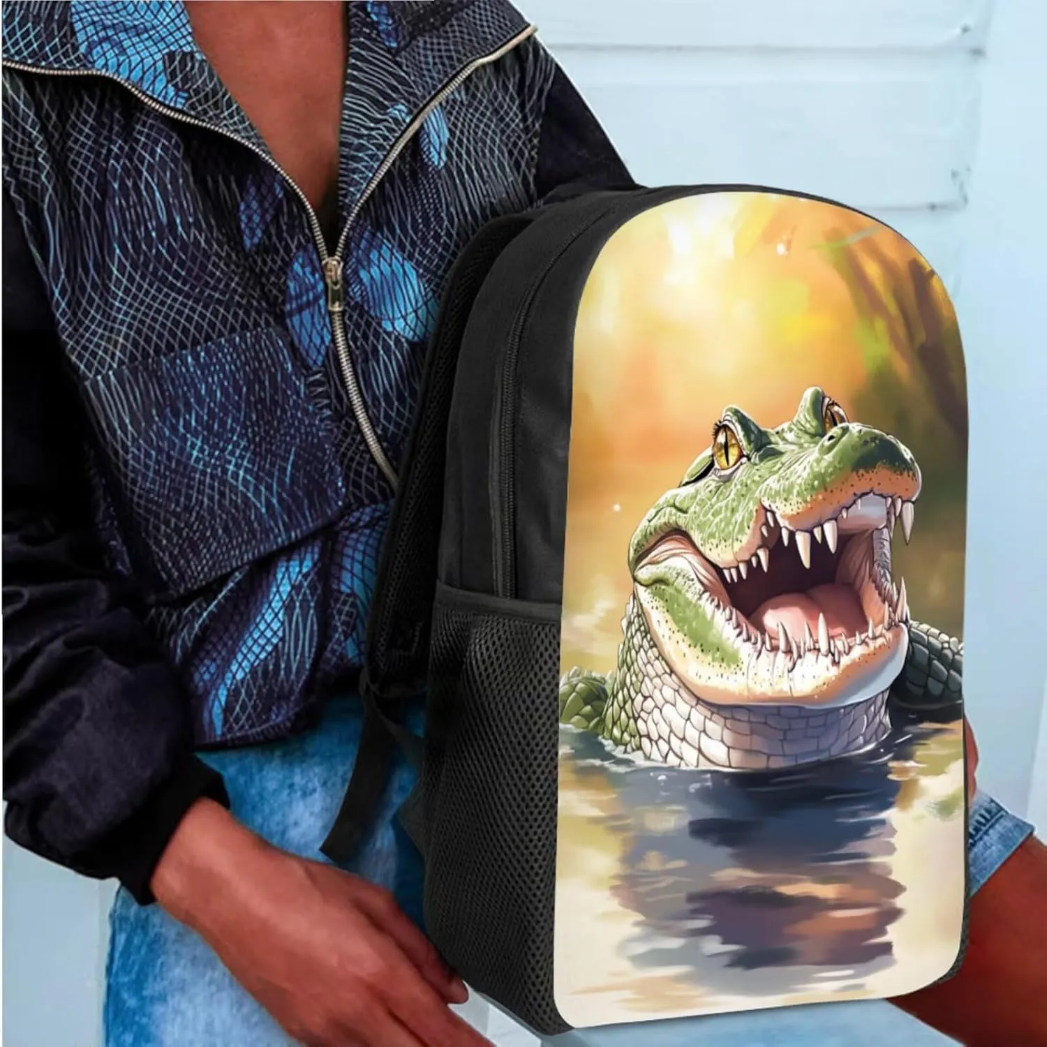 Uourmeti Crocodile Girls Preschool Backpacks with Lunch Box for Toddler 3-5 Elementary School Bookbags Kids Pencil Cases for School Kindergarten School Bag Pack 10-12 Insulated Lunchbox