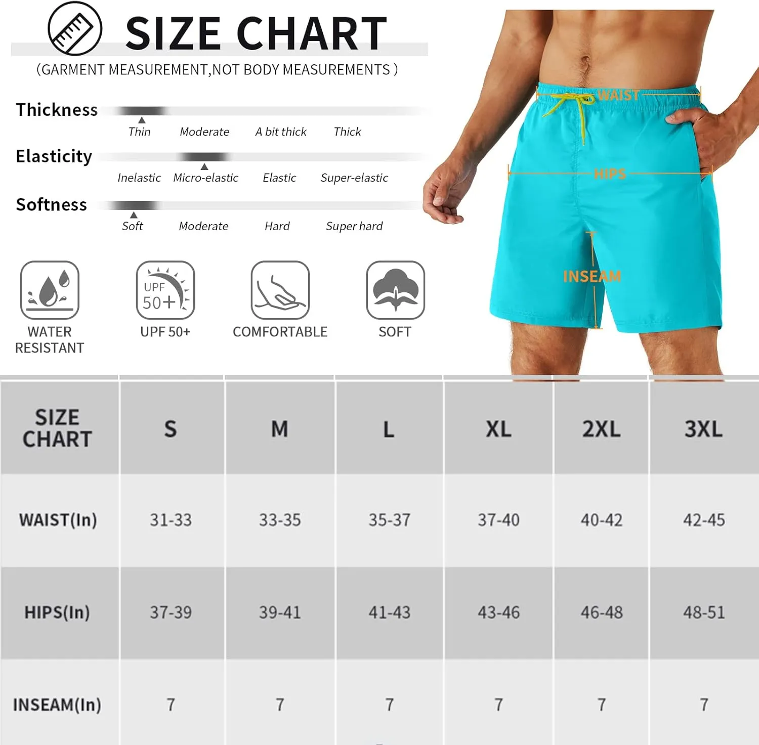 URBEST Men's Swim Trunks with Compression Liner Quick Dry Beach Shorts with Pockets for Beach and Swimming
