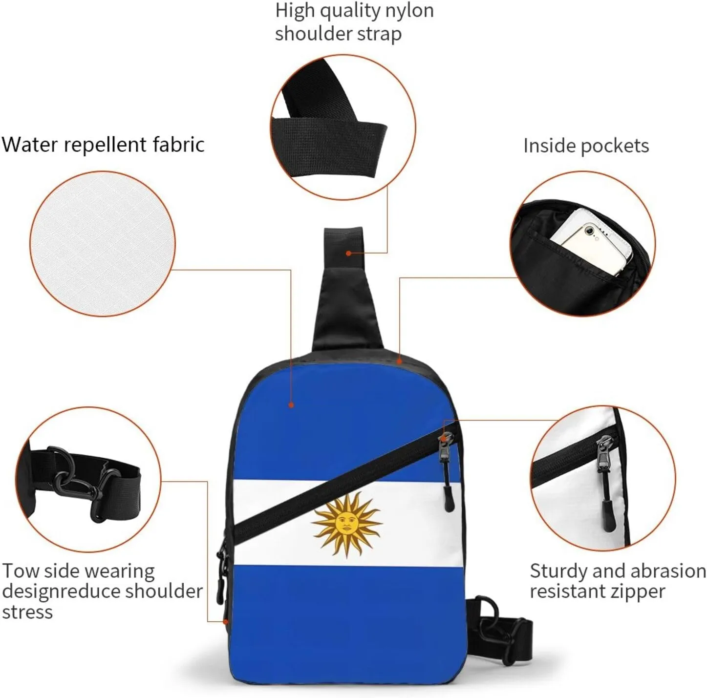 Uruguay Uruguayan Flag Crossbody Bag Portable Sling Bags Foldable Chest Daypack Reusable Sports Shoulder Backpack Diagonally Casual Rucksack Travel Bag