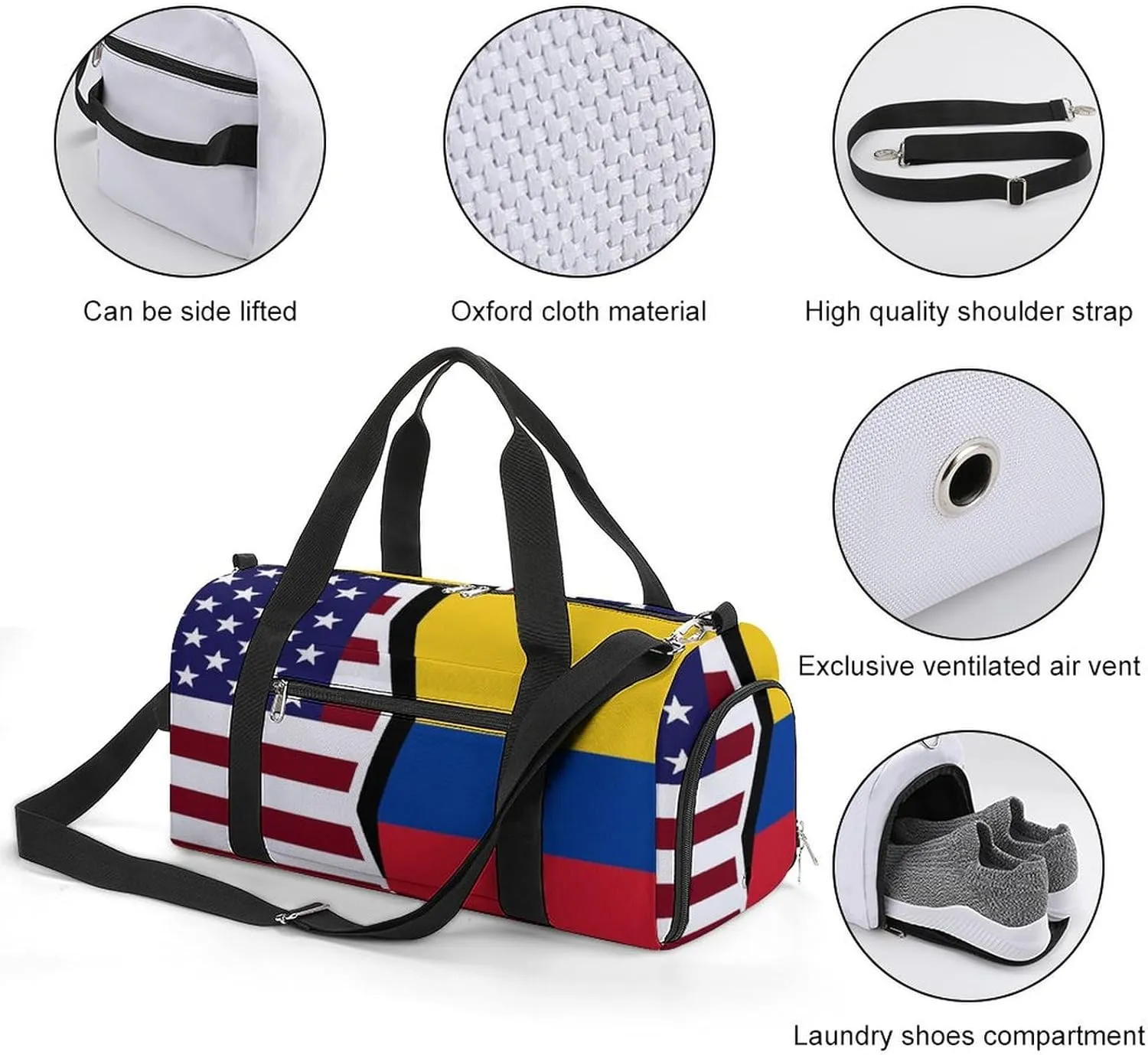 US And Colombian Flag Gym Bag-Workout Organizer with Water Resistant Compartments for Gym Lovers