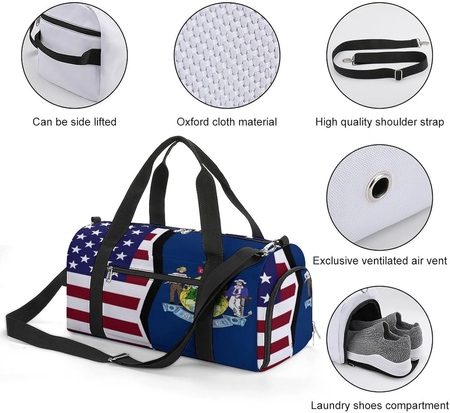 US And Maine State Flag Gym Bag-Workout Organizer with Water Resistant Compartments for Gym Lovers