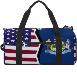 US And Maine State Flag Gym Bag-Workout Organizer with Water Resistant Compartments for Gym Lovers