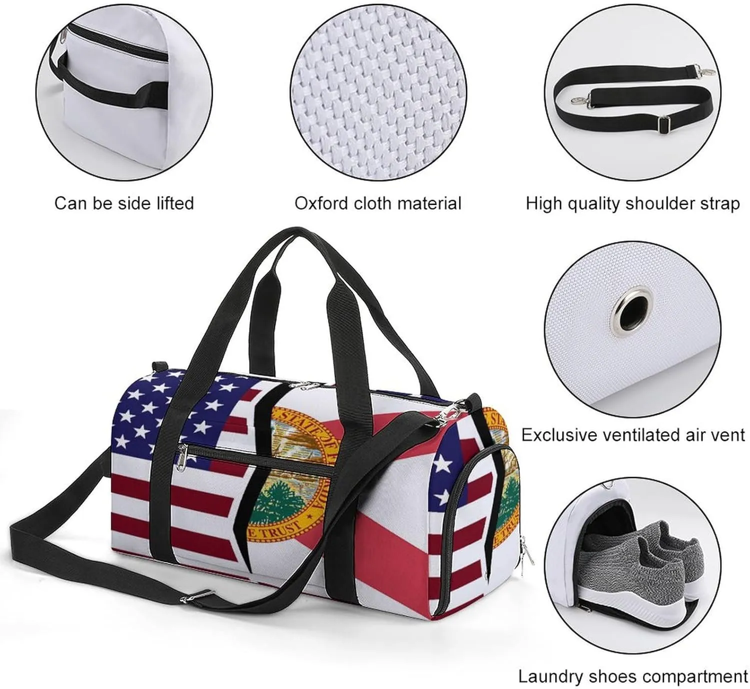 US And State Flag Gym Bag-Workout Organizer with Water Resistant Compartments for Gym Lovers