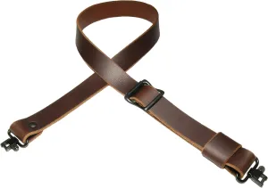 USA Handmade Adjustable Leather Slider Buckle Sling Brown Leather Black Hardware1.25 Inch Wide Swivels Included (Model FR)