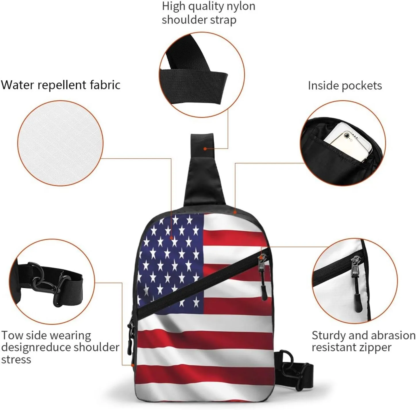 Usa United Flag Sling Bag for Men Women, Small Crossbody Sling Backpack Shoulder Chest Bag, Anti Theft Travel Hiking Sports