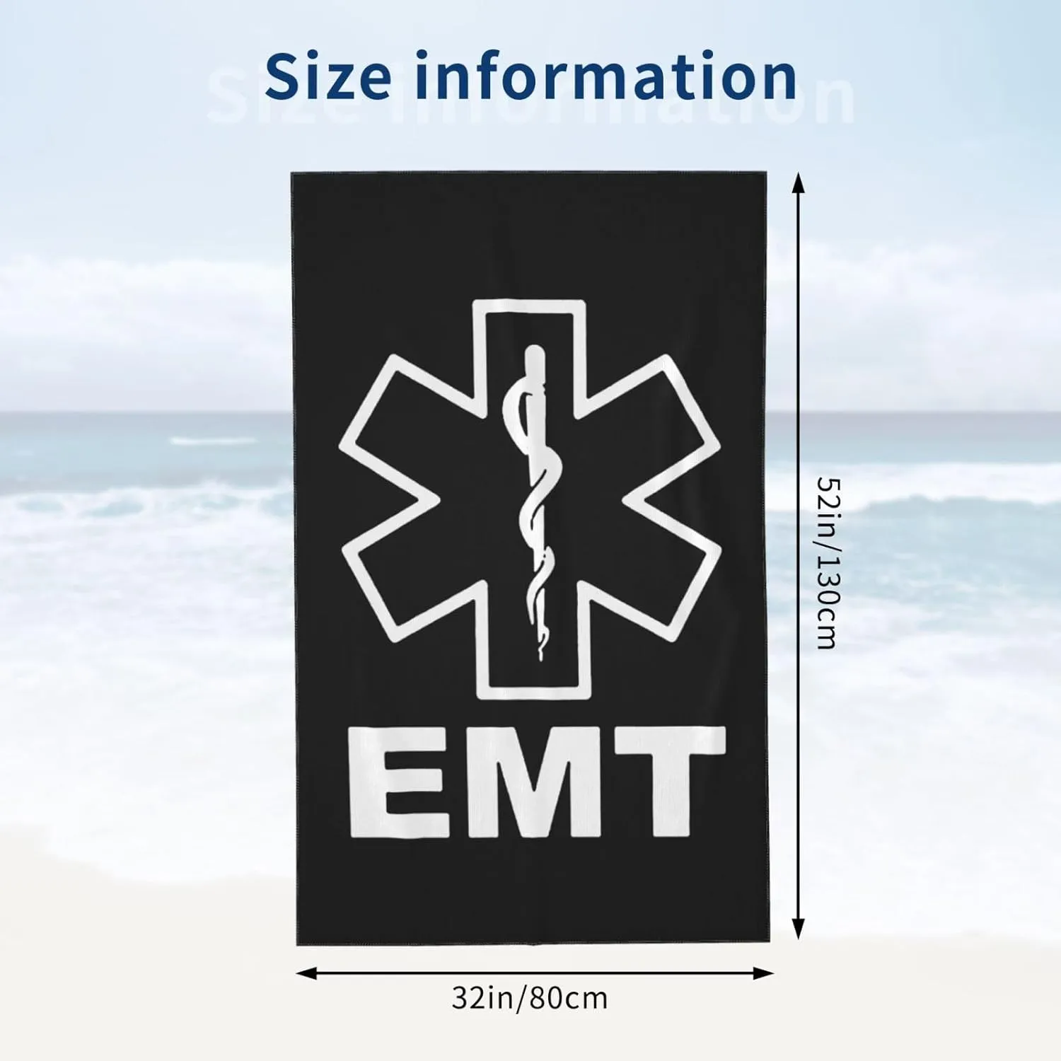 V2 EMT Emergency Medical Technician 911 Beach Towels Vacation Essentials Quick Dry Sand Free Oversized Bath Pool Swim Towel Extra Large Absorbent Bathroom Towels Adult Travel Accessories