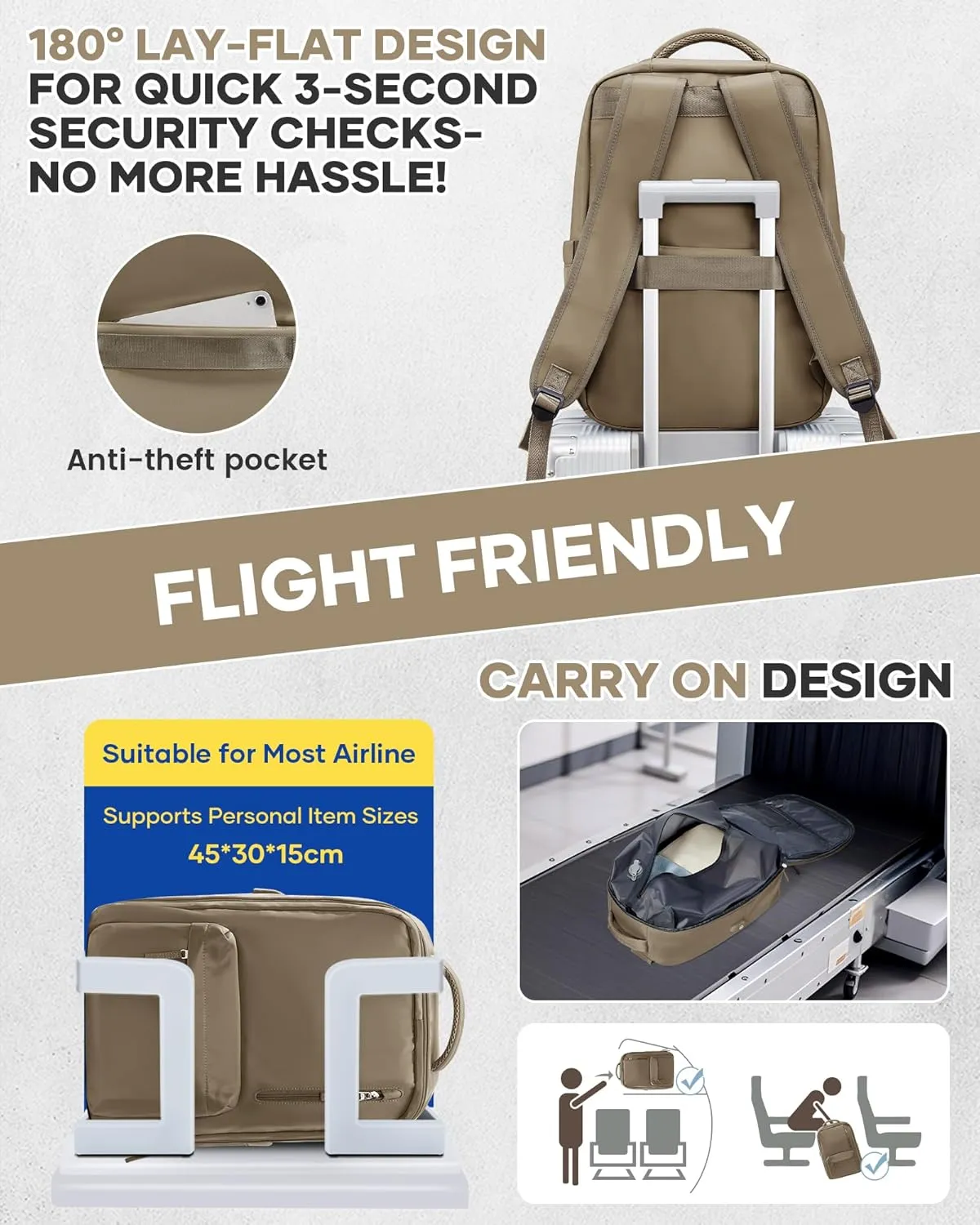 Vacuum Seal Backpack for Travel with Air Pump Vacpack Airback Carry on Flight Approved Compression Daypack Laptop Space Saver Bags Storage with Vacuum System 18x14x8 inches Travel Bag Women Men Khaki