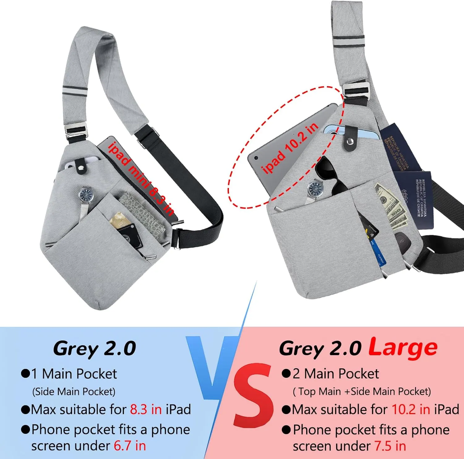 VADOO Sling Bag - Anti-theft Crossbody Shoulder Bag for Men and Women
