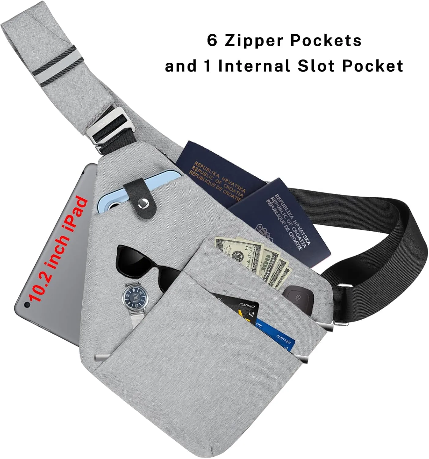 VADOO Sling Bag - Anti-theft Crossbody Shoulder Bag for Men and Women