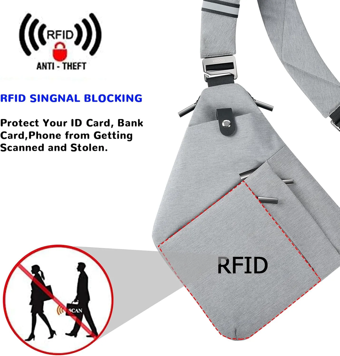 VADOO Sling Bag - Anti-theft Crossbody Shoulder Bag for Men and Women