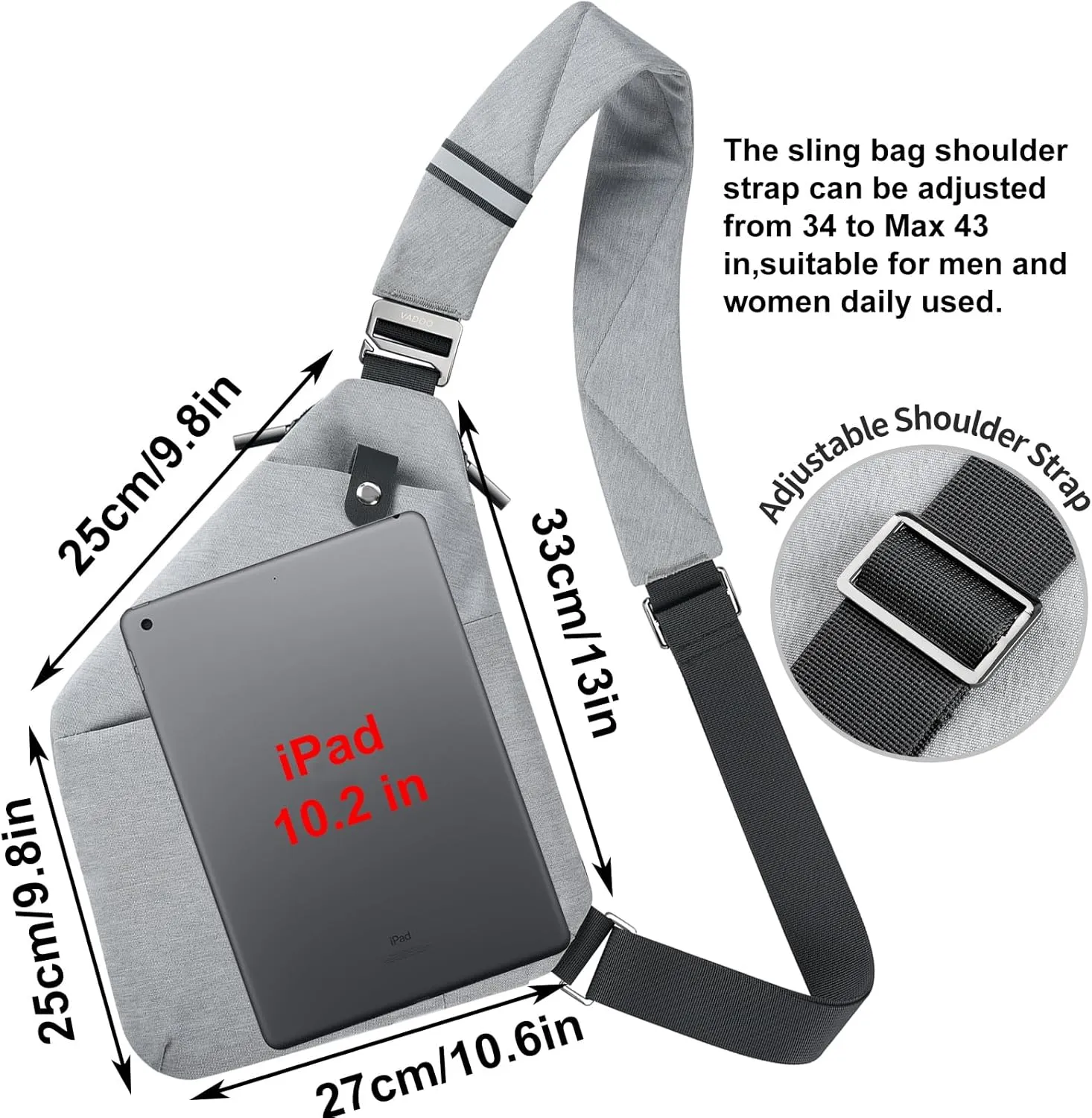VADOO Sling Bag - Anti-theft Crossbody Shoulder Bag for Men and Women