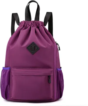 Valleycomfy Waterproof Drawstring Gym Backpack Bag for Men & Women,Sports Gym Bag with Side Pocket Purple