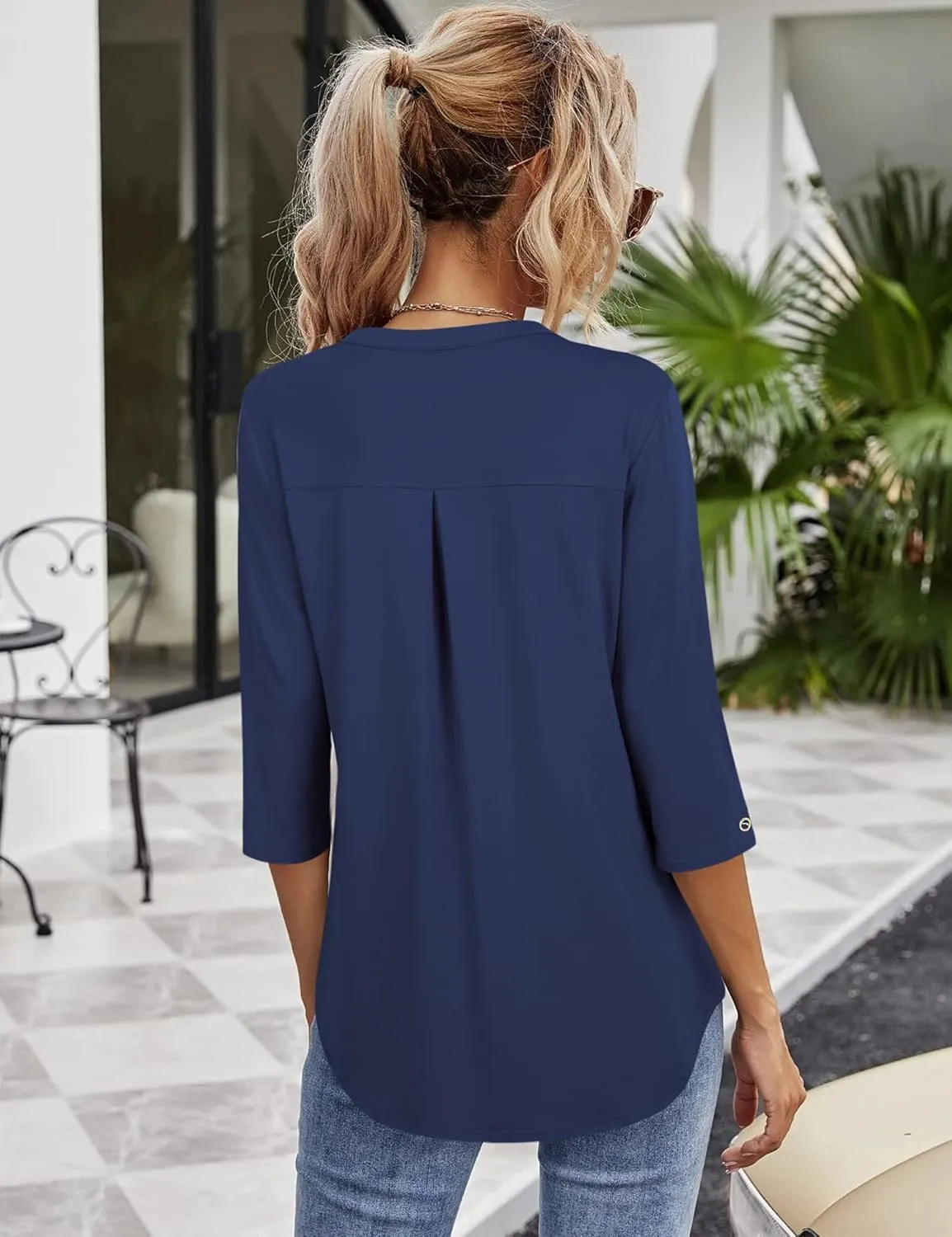VALOLIA Womens Tops 3/4 Sleeve Shirts V Neck Blouses Dressy Casual Tunic Tops M-XXL