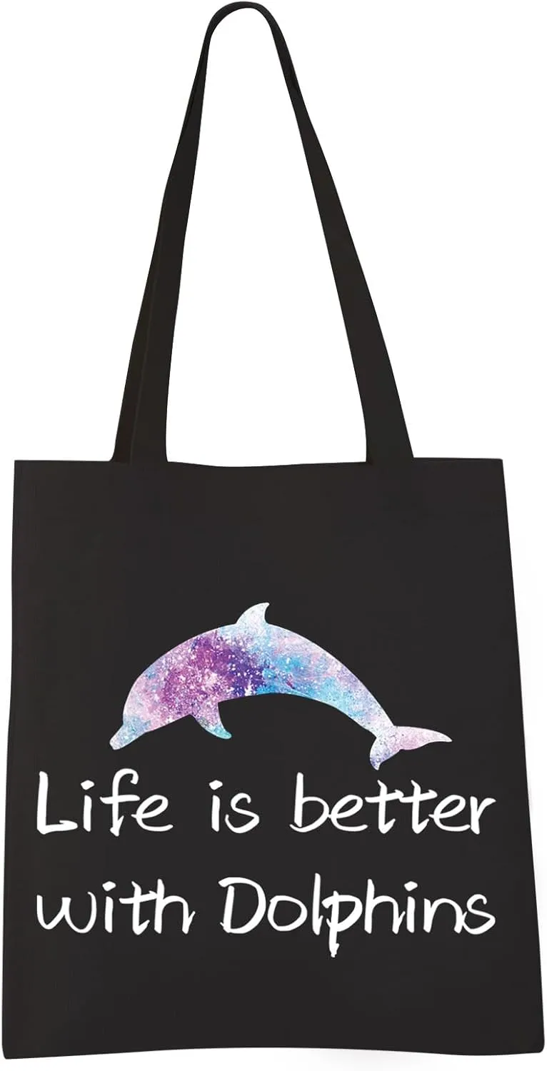 VAMSII Dolphin Tote Bag Dolphin Lover Gifts Life is Better with Dolphins Shoulder Bag Dolphin Gifts Shopping Bag