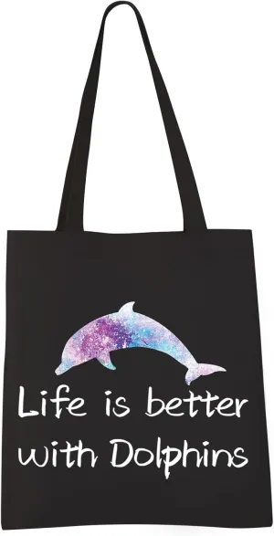 VAMSII Dolphin Tote Bag Dolphin Lover Gifts Life is Better with Dolphins Shoulder Bag Dolphin Gifts Shopping Bag