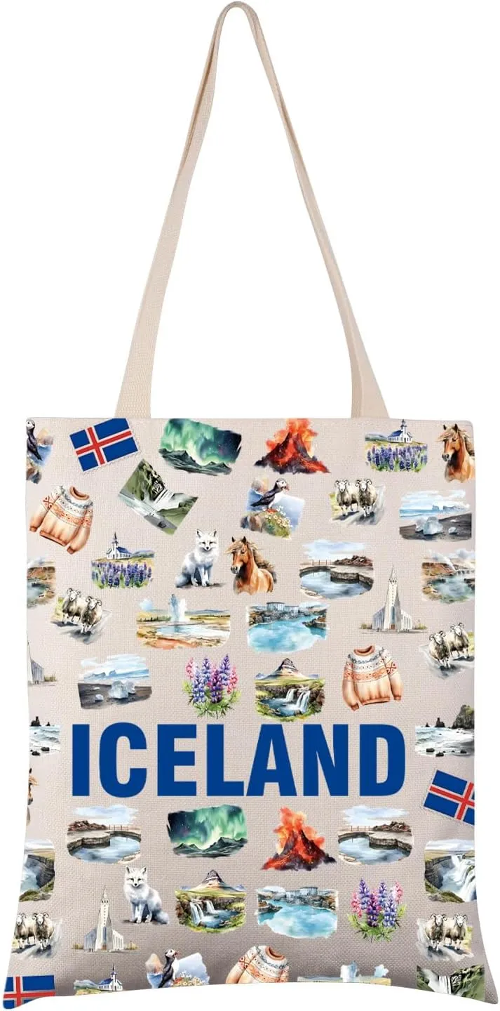VAMSII Iceland Canvas Tote Bag Iceland Travel Gift Icelandic Souvenir Pride Shopping Bag