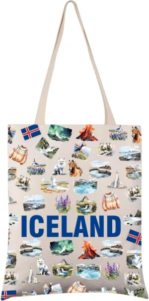 VAMSII Iceland Canvas Tote Bag Iceland Travel Gift Icelandic Souvenir Pride Shopping Bag