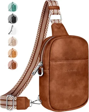 Vantamo Sling Bag for Women 29"-52" Adjustable Strap, Extra Safe Cross Body Bags for Women with RFID & Anti-Pickpocket Clip, PU Leather Fanny Pack with Gift Box, Bronze Crossbody Bag