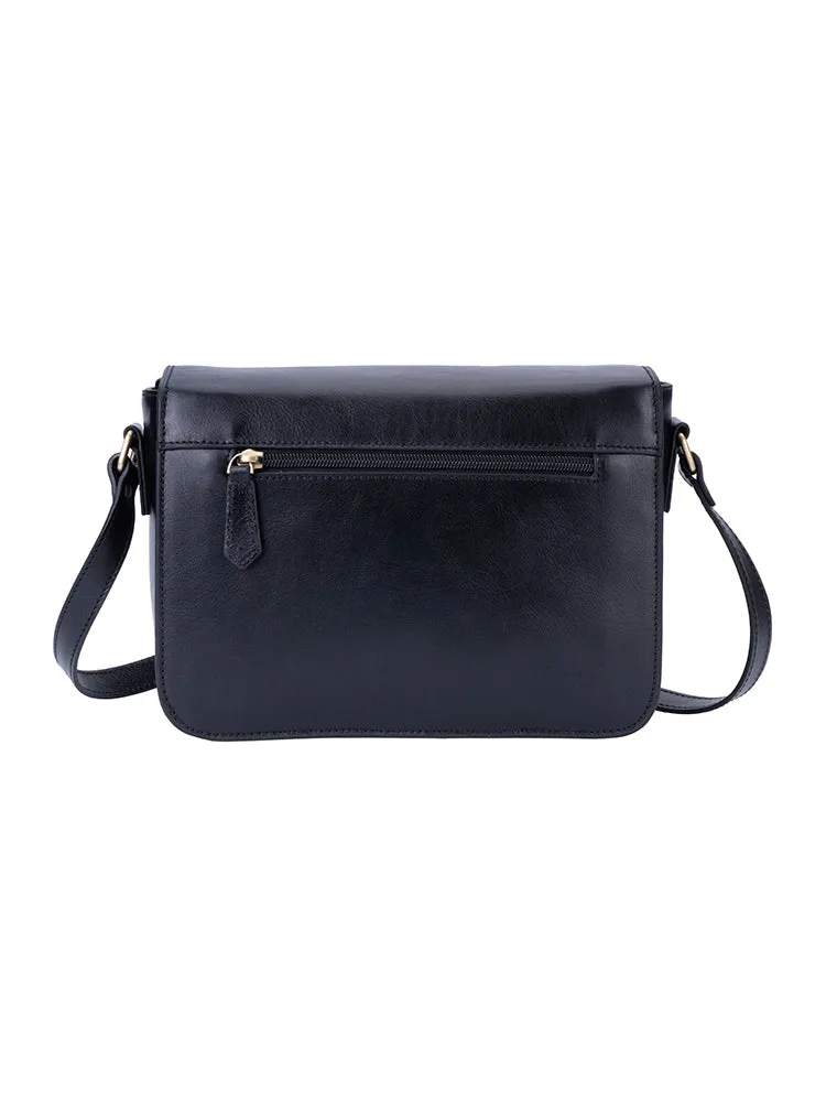 Vega Leather Flapover Sling Bag - Black