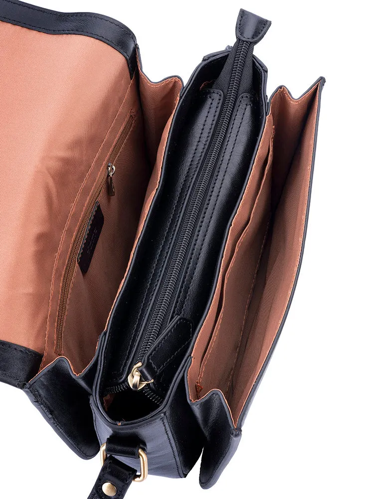 Vega Leather Flapover Sling Bag - Black