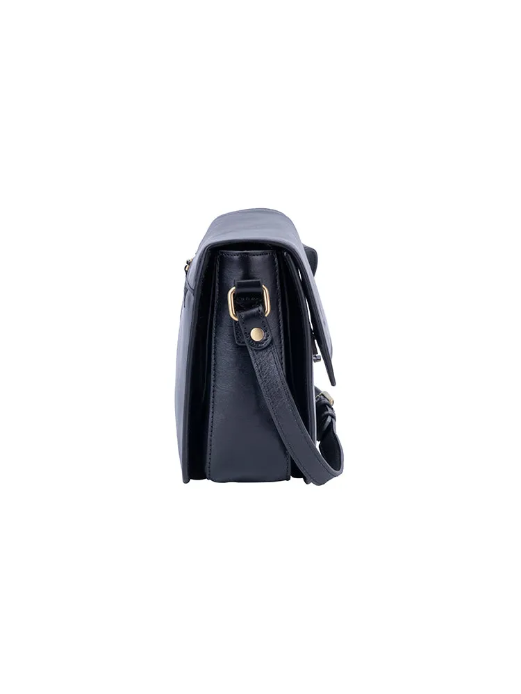 Vega Leather Flapover Sling Bag - Black