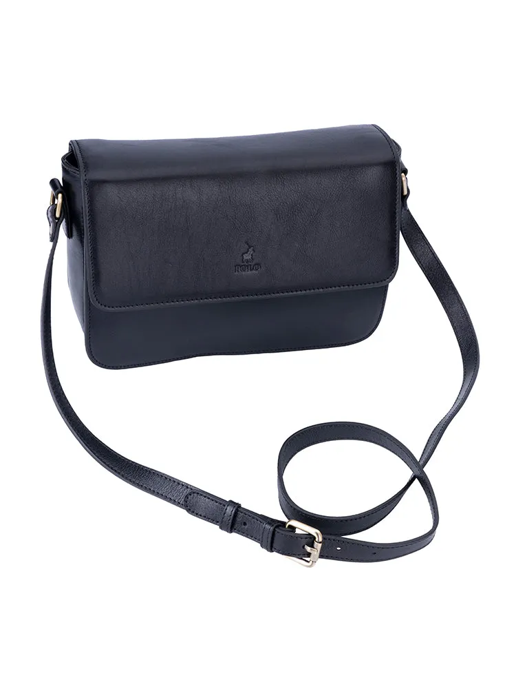 Vega Leather Flapover Sling Bag - Black