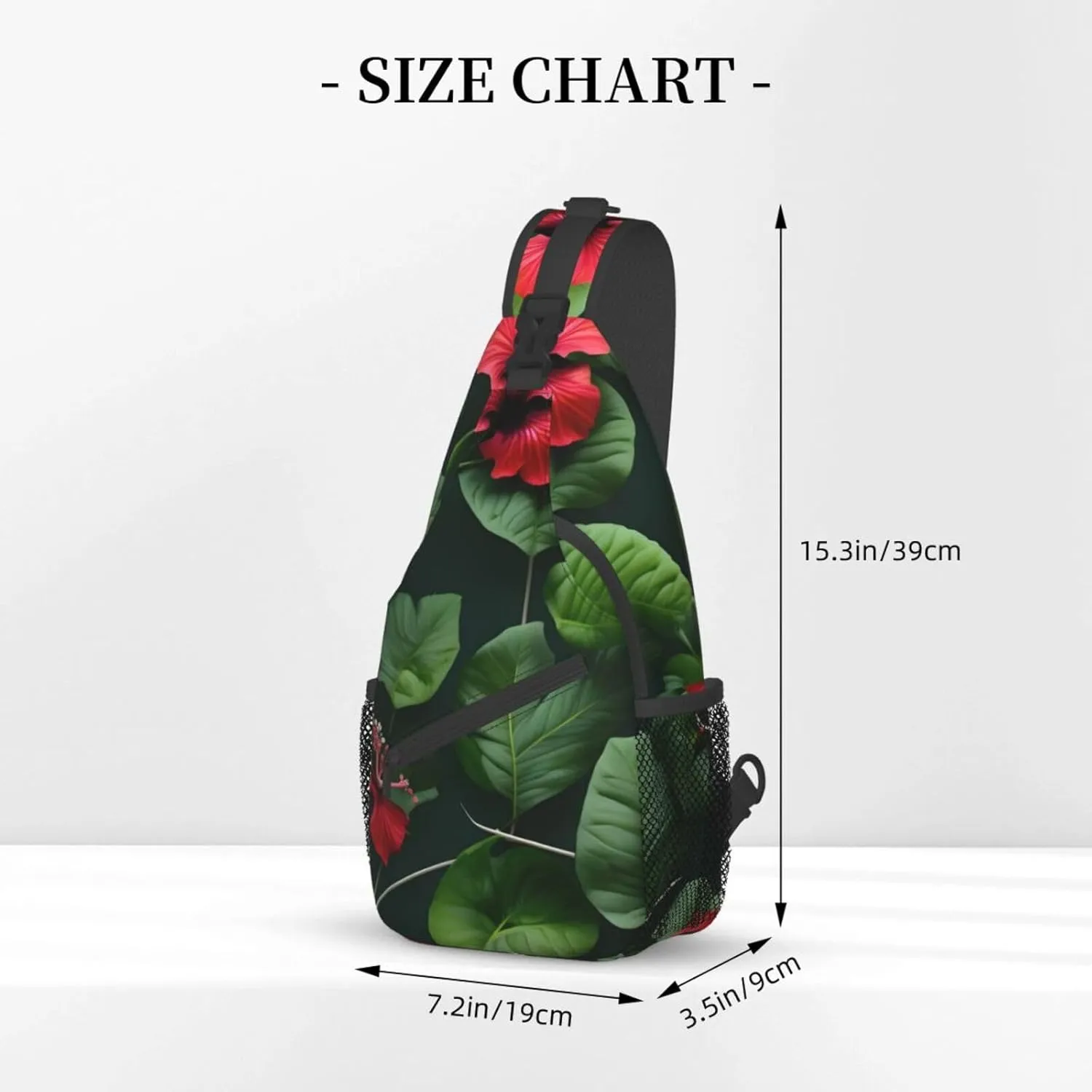 Vegetation Leaves with Hibiscus Flowers Print Stylish Sling Backpack, Sling Bag,Chest Bag Daypack, for Hiking, Travel, and Business