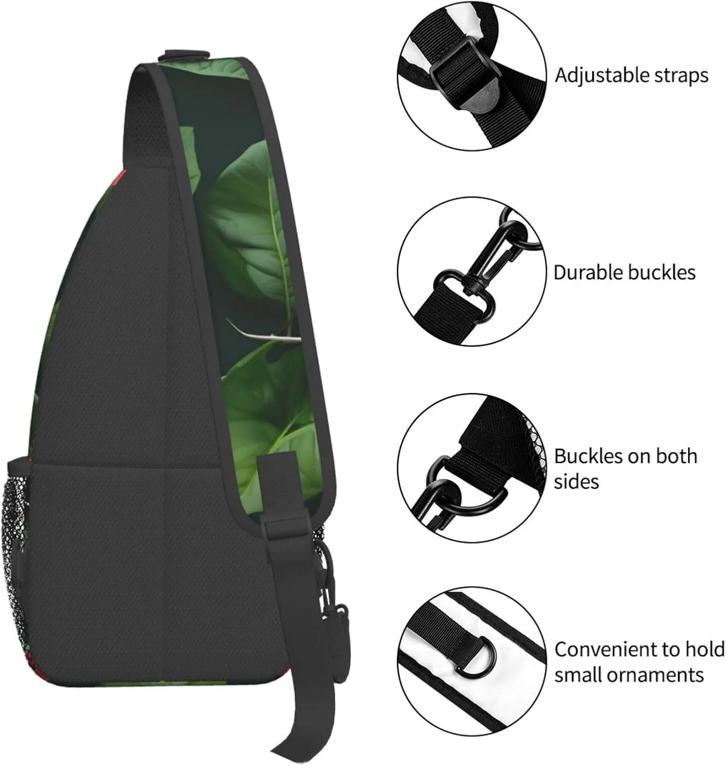 Vegetation Leaves with Hibiscus Flowers Print Stylish Sling Backpack, Sling Bag,Chest Bag Daypack, for Hiking, Travel, and Business
