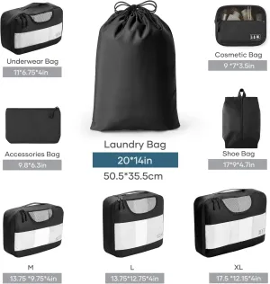 Veken 8 Set Packing Cubes for Suitcases, Travel Essentials for Carry on, Luggage Organizer Bags Set for Travel Accessories in 4 Sizes (Extra Large, Large, Medium, Small), Black (Pack of 2)