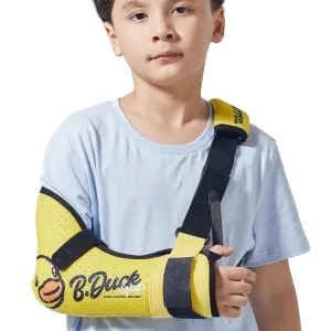 Velpeau Kids Arm Sling Shoulder Immobilizer with Waist Strap, Sponge Filled Design, Arm Support Brace for Children, Boys, Girls (Comfort Version, Duck Print, Right, 2XS: Bust 19″-23.5″)