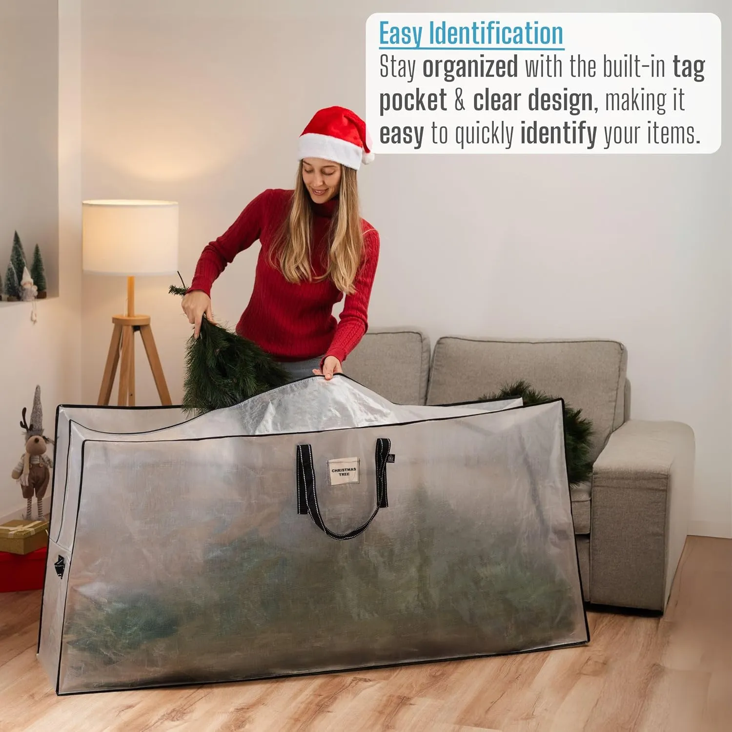 VENO Extra Large Clear Storage Bag - Fits 5Ft Rug, 9 Ft Artificial Christmas Trees, Camping Tent, Beach Umbrella, Folding Chairs, Heavy Duty Bags with Zipper, Durable Handles, and Labeling Card Slot