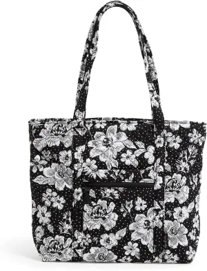 Vera Bradley Cotton Collegiate Vera Tote Bag (Multiple Teams Available), Black/White Rain Garden