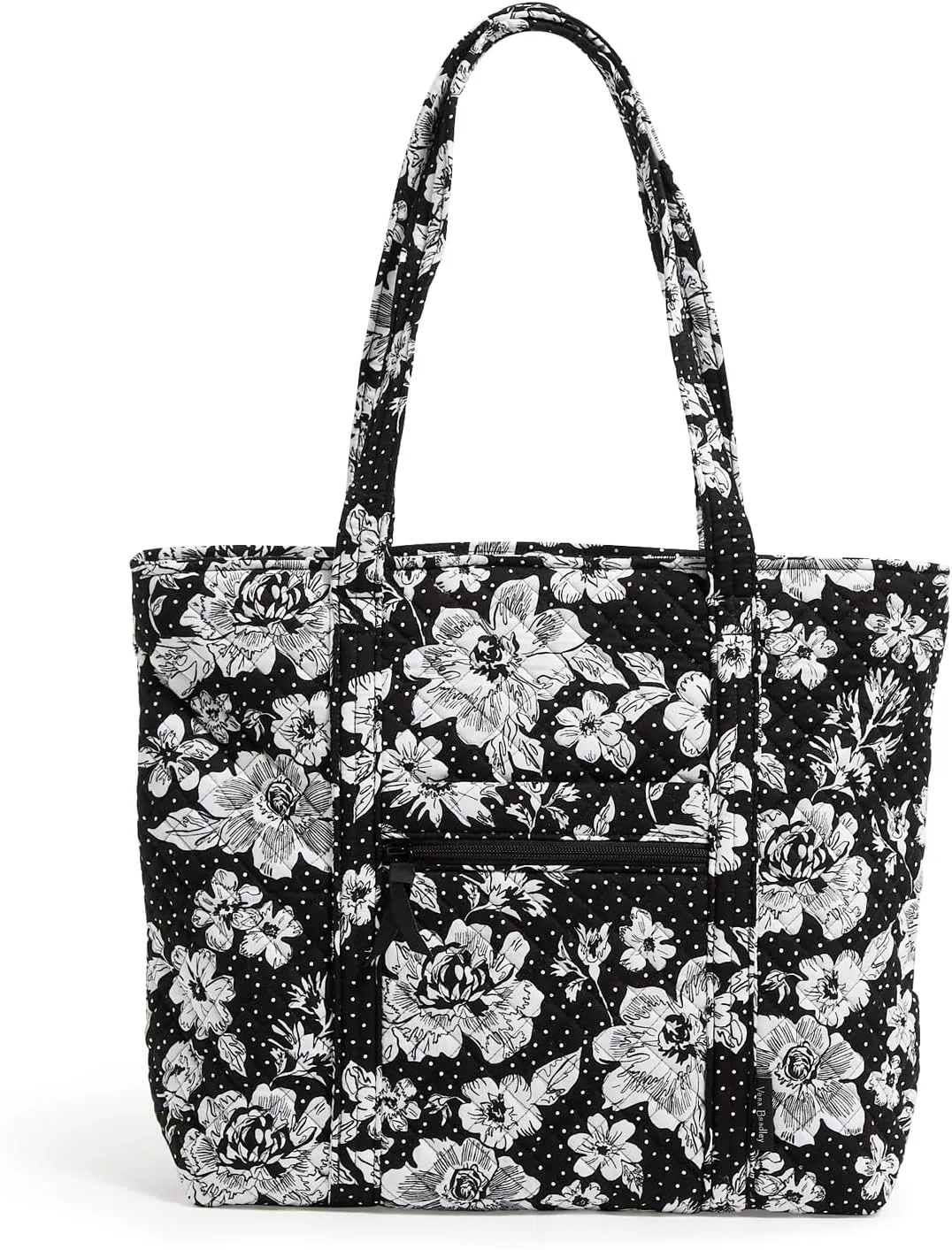 Vera Bradley Cotton Collegiate Vera Tote Bag (Multiple Teams Available), Black/White Rain Garden