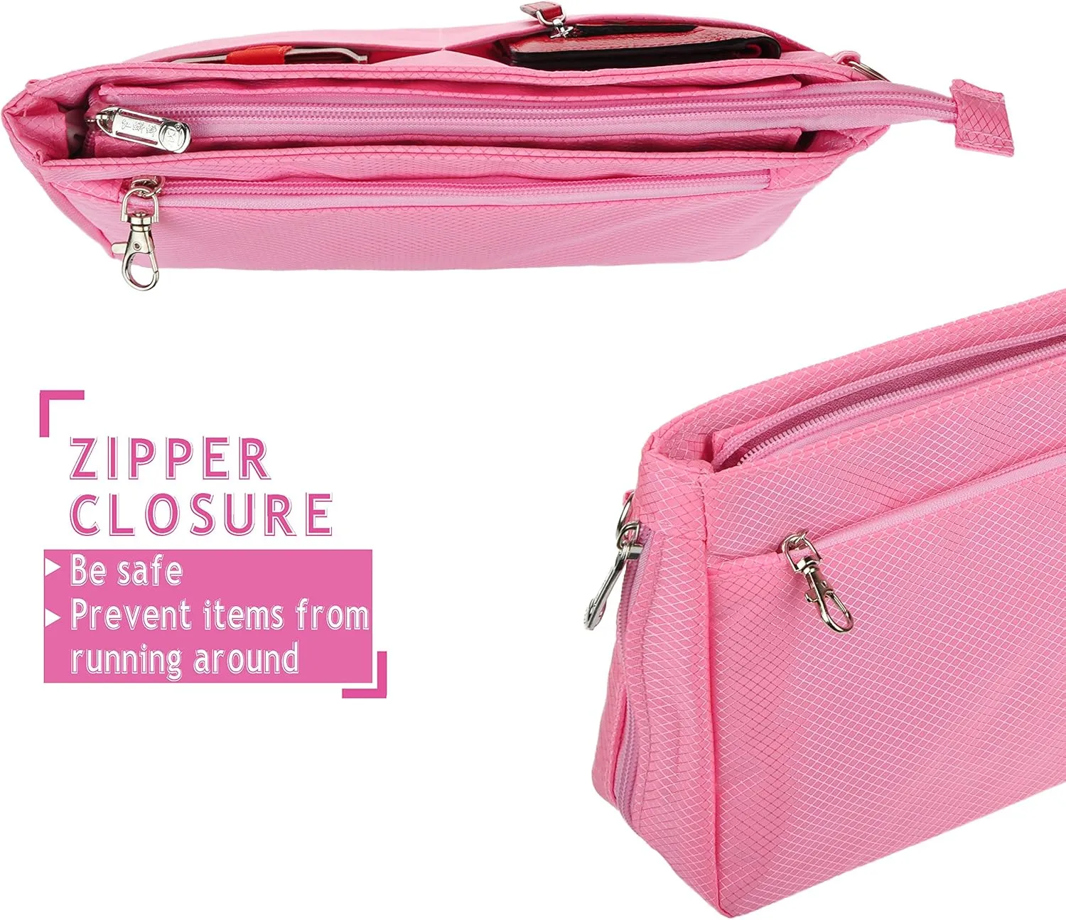 Vercord Expandable Nylon Handbag Purse Organizer Insert Liner Shaper Bag in Bag Rose Large