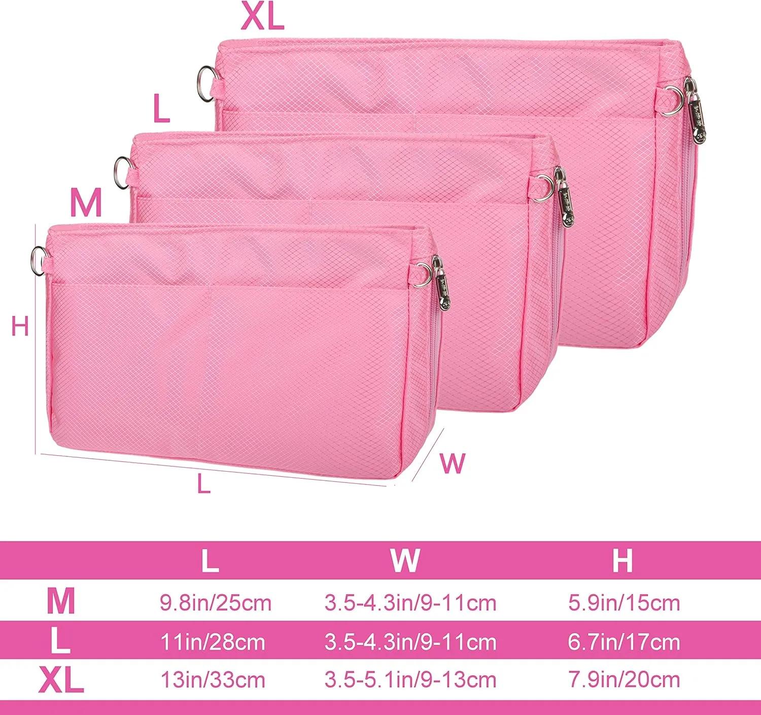 Vercord Expandable Nylon Handbag Purse Organizer Insert Liner Shaper Bag in Bag Rose Large