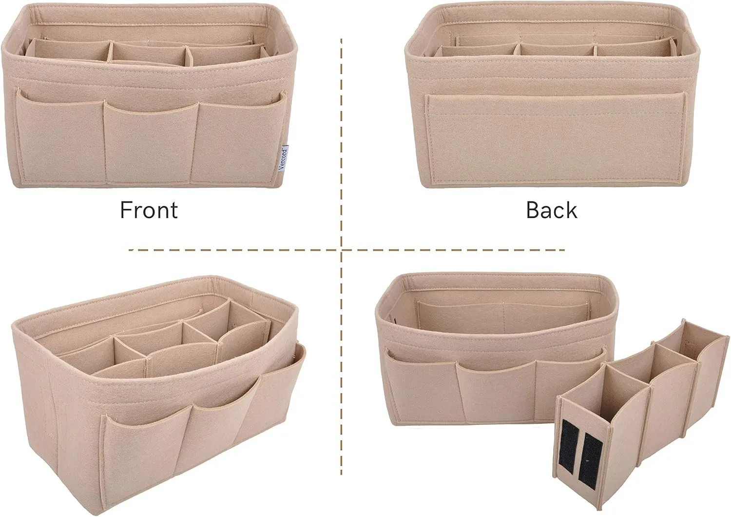 Vercord Felt Purse Organizer Handbag Insert Liner Shaper Bag in Bags for Speedy Neverfull Tote Beige Small